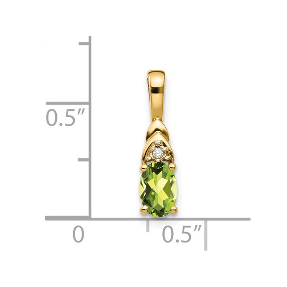 14k Yellow Gold Peridot August Birthstone and Diamond Ladies Mini Charm Pendant - Picture 3 of 3
